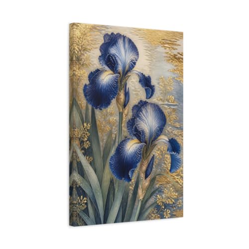 Toile premium iris bleus et dorés avec châssis épais de 3cm pour une déco chic