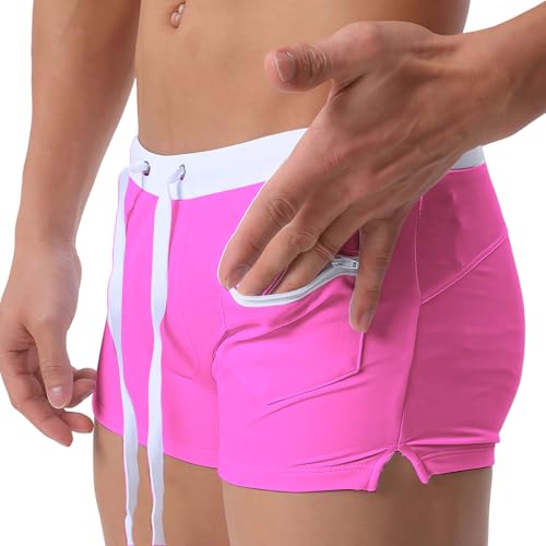 Ausing Bañador Boxer para hombre con cordón de ajuste para pantalones cortos de playa para piscina Surf - S-2XL(EU)=Tag M-3XL, rosa, S