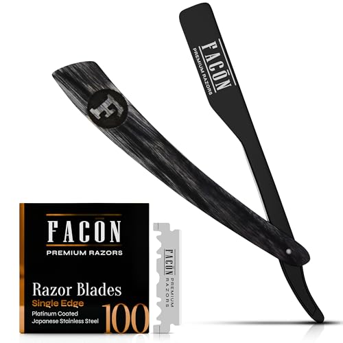 Facón Straight Razors for Men - Professional Barber Straight Edge Razor Kit with 100 Blades, Wooden Stainless Steel Barbero Shaver for a Smooth & Precise Shave, Premium Barber Razor for Men's Shaving