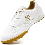 PiDaGlobal Boys Football Boots Kids Girls Club Firm Ground Soccer Shoe Astro Turf Trainers Athletics Sport Futsal Shoes Teenager Profession Competition Indoor Outdoor Sneakers 5UK White