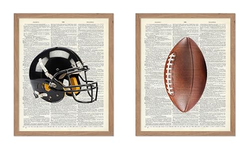 Poster Master 2-Piece Sports Poster - Football Print - Ball Illustration - Game Art - Football Helmet Graphic - Dictionary Visual - Great Gym or Office Wall Decor - 16x20 Beige Framed