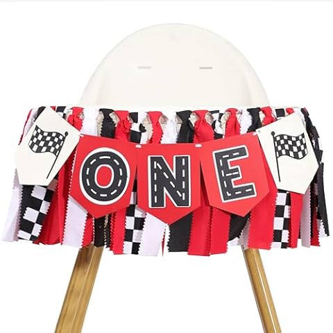 Race Car High Chair Banner - Fast One Birthday Party Decorations,Red Vintage Racing 1st Birthday Highchair Banner,Race Car Boy Smash Cake Banner,Racing Garland With Black And White Checkered Flags Cover