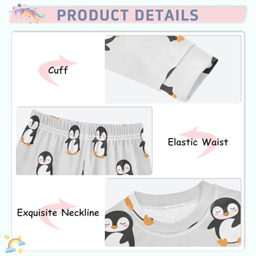 Pajama Sets Long Sleeve Cute Penguins on Light Soft Comfy Sleepwear 2 Piece PJS 3-8T4