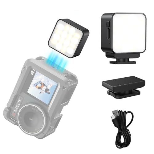 Mini luce video con sgancio rapido magnetico, luce per action cam con batteria da 300 mAh, luce fotografica portatile per DJI OSMO Action 3/4/5/5 Pro (Nero)