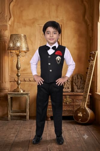 Image of 3-Piece Shirt, Trouser, Waistcoat with Bow-Tie Boy's Suit Set for Party, Wedding, Birthday VC405