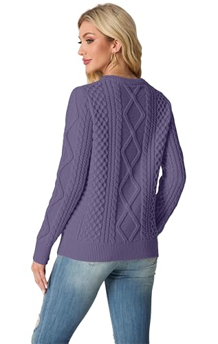 Image of GRECERELLE Women's 2026 Fall & Winter Fashion Sweater Crewneck Long Sleeve Cable Knit Chunky Vintage Casual Pullover Tops
