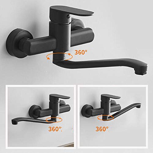 Robinet d'évier de cuisine mural noir mitigeur laiton rotatif eau chaude