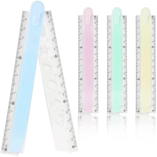 4PCS Plastic Folding Ruler Set | 30cm Transparent Geometric Plastic Stationary Straight Study Rulers 4 Colors Blue Pink Green Yellow For School Children Kids and Office Use