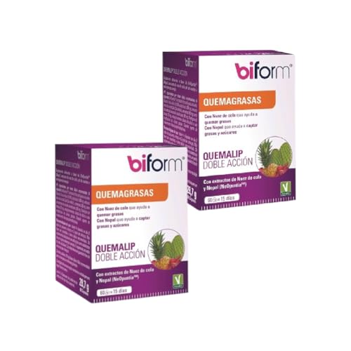 Dietisa Biform Quemalip Doble Acción - Pack Ahorro 2 x 60 Cápsulas - Complemento Alimenticio a Base de Extractos de Nuez de Cola y Nopal - Doble Acción sobre las Grasas