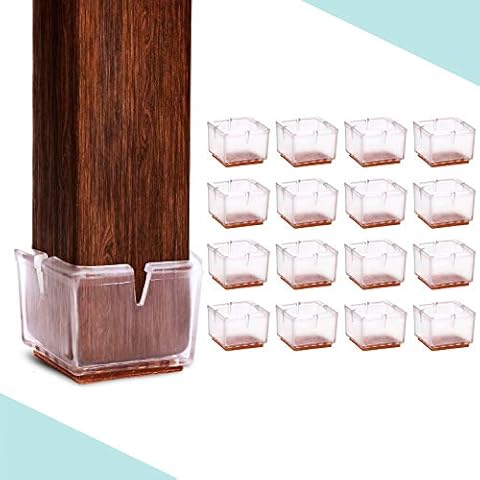 MelonBoat 16 Pack Chair Leg Floor Protectors, Fit Square Leg 1-1/2 to 1-5/8 inches, Chair Leg Caps with Furniture Felt Slider Glide Pads, A-SQ040, Fit Square Leg 1.55''-1.63'' Cover