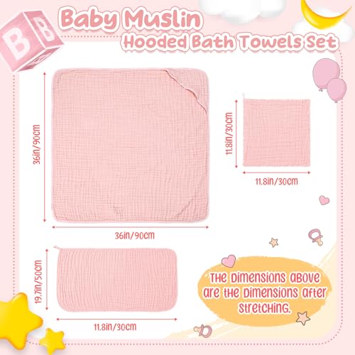 Image of Breling 12 Pcs Muslin Hooded Baby Bath Towel Set, Pink Series