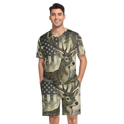 Camiseta de pijama para hombre manga corta camuflaje bandera Estados Unidos S