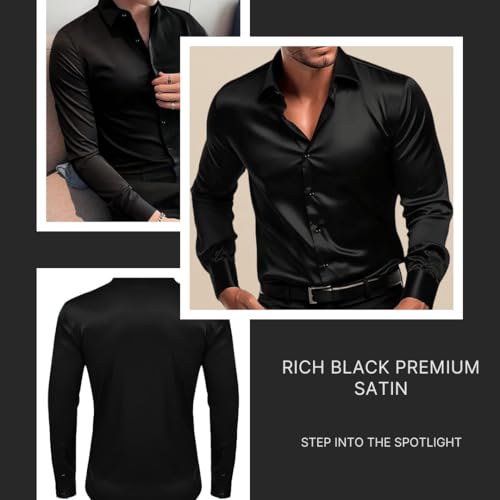 Image of IndoPrimo Men's Satin Shirt with Spread Collar Neck Line Solid Pattern Full Sleeves Regular Fit Western Style and Standard Length
