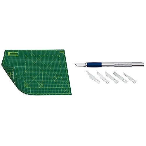 ANSIO Craft Cutting Mat Self Healing A2 Double Sided 5 Layers - Quilting, Sewing, Scrapbooking, Fabric & Papercraft - Imperial/Metric &Wedo 78 722 Hobby Knife Set - Silver