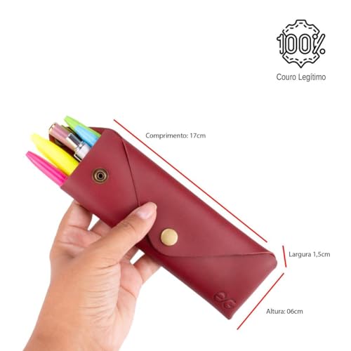 Estojo Escolar Executivo Masculino Porta Caneta/lápis Couro Legítimo (bordo)