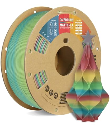 Image of OVERTURE PLA Matte Filament 1.75mm, Matte PLA Roll 1kg Cardboard Spool (2.2lbs), Dimensional Accuracy + /- 0.03 mm, Fit Most FDM Printer (Matte Rainbow)