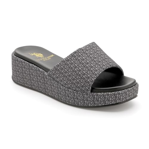 Image of U.S. POLO ASSN. Savina Brown Monogram Print Wedges With Premium Upper