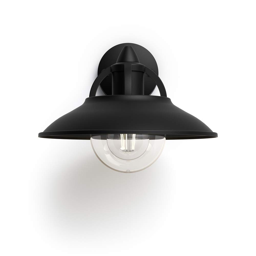 PHILIPS Cormorant Aplique de Pared Exterior, IP44 Resistente a la Intemperie, Duradero, Aluminio, Diseño Clásico, Negro, Bombilla E27 Se Vende Por Separado