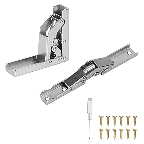 MENGON 2 Pcs 90 Degree Folding Shelf Hinge Cabinet Hinges 180 Degree Furniture Door Folding Shelf Brackets Support Cupboard Full Half Overlay with Screws Durable Cover