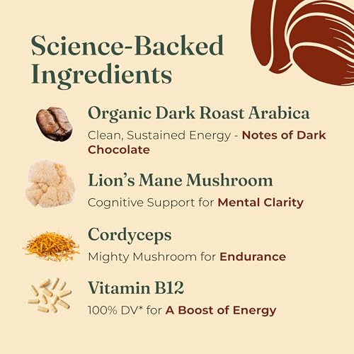 Four Sigmatic Focus Max High Caffeine Cordyceps Coffee | Organic Dark Roast High Caffeine Ground Coffee with Cordyceps, Lion's Mane and B12 | Energy Booster Without the Jitters | 10oz Bag - Thumbnail 5