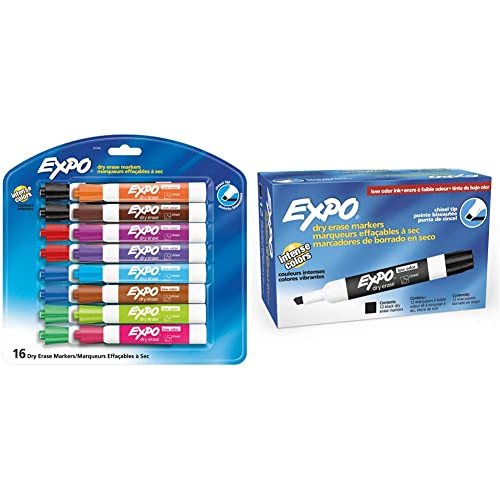 EXPO Low Odor Dry Erase Markers, Chisel Tip, Assorted Colors, 16 Pack
