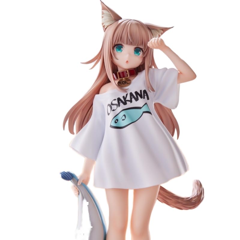 Image of My Cat is a Kawaii Girl Kinako with Big Blue Fish Action Figure | 19cm Kawaii Girl Kinako Figure for Desk and Table, Room Decor | Gift for Kids, Family & Friends