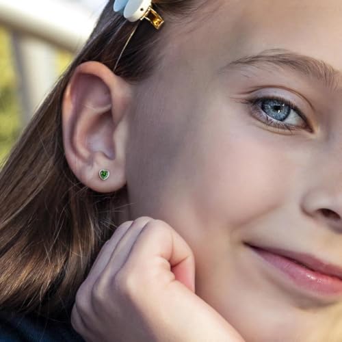 Heart Birthstone Earrings with Screw Backs | Hypoallergenic Sterling Silver Studs for Girls, Babies, Kids & Teens | Safe Jewelry Gift for Birthdays & Holidays3