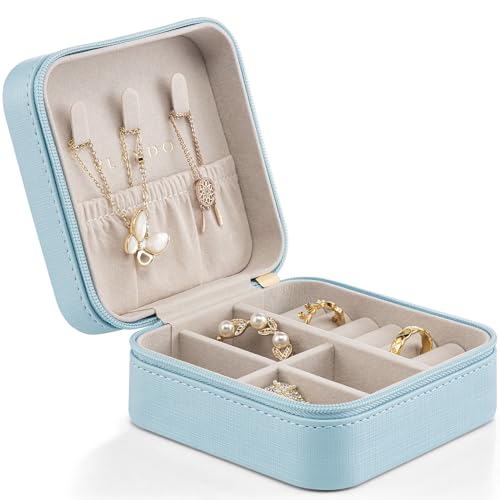 Vlando Small Faux Leather Travel Jewellery Box Organizer Display Storage Case for Rings Earrings Necklace without Mirror B.Necklace Black