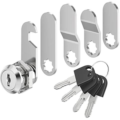 VOCIBO® Briefkastenschloss 4 Schlüssel, Kommt mit 5 Verschiedene Schlossplatten, Briefkastenschloss 16mm, Spindschloss, Durchmesser 18mm Drawer Lock, Hebelschloss für Briefkästen, Schranktüren Cover