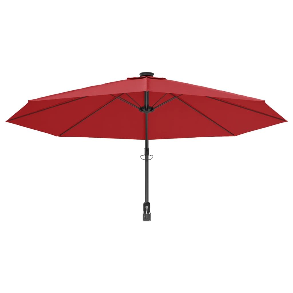 Homgoday Parasol, 290 cm jasny czerwony LED parasol ścienny, parasol przeciwsłoneczny, parasol ogrodowy, parasole przeciwsłoneczne, parasole zewnętrzne, parasol plażowy, wiatroszczelny parasol