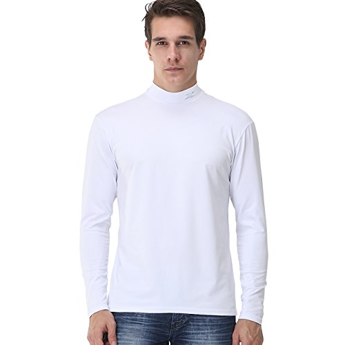 Henri maurice Mock Turtleneck Men Thermal Compression Long Shirts Base Layer Napping NMM (White, Large)