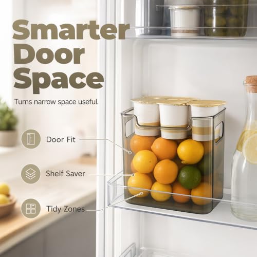 Spwejsr Refrigerator Side Door Organizer, Clear PET Storage Bin with Side Handles, Fridge Shelf Organizer for Snacks, Fruits and Food, Space Saving Storage for Home Kitchen (Large- White 1PCS) - Image 5