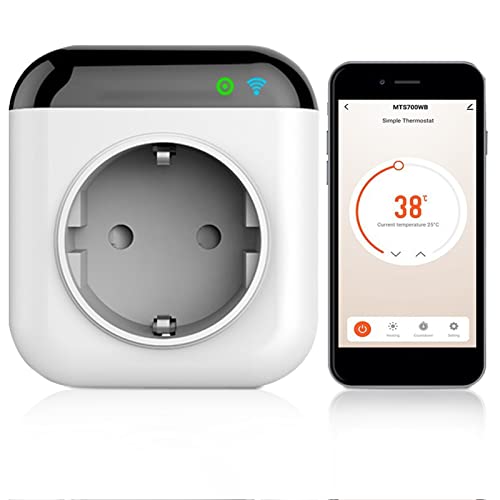 WLAN Smart Steckdose, Programmierbarer WiFi Smart Thermostat Steckdose mit Fühler, WLAN Temperaturregler Steckdose 230V mit App, Mini Temperaturregler 15A APP Control, Alexa und Google Assistent