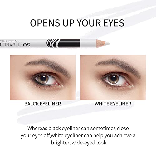 White Eyeliner Pencils, 12Pcs Professional Highlighters Eye Liner Pencils Eye Brightener, White Eye Liners Makeup Pencils Waterproof Long-Lasting Eyeshadows Beauty Makeup Tools For Women #TOP3