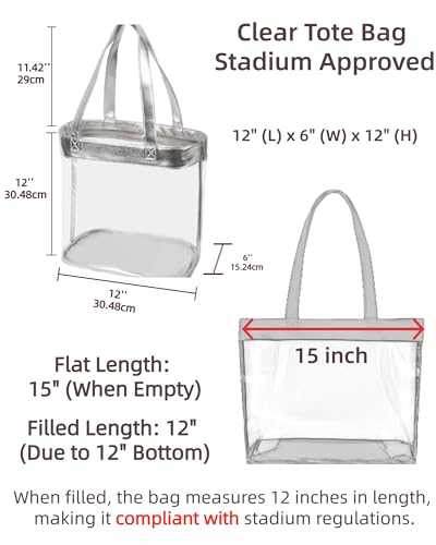 Bling Silver 12x12 Clear Bag for Stadium Events 12 x6 x12, Clear Tote Bag Stadium Approved 12x6x12 Transparent Shoulder Purse for Women 12 x 6 x 12 Work Festival Concert Crochet Yarn Storage2