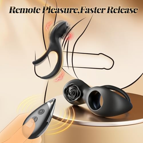 Image of Vibrating Cock Ring, SHEYAY Penis Ring for Couples Remote Control Game, Adult Sex Toy Rose Tool Dual Ring for Men Testicle Women Clitoral Stimulator with 2 Motors & 7 Vibrations, Adult Toys & Games