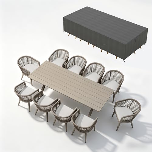 Image of PURPLE LEAF Patio Dining Set for 10 with Cushions Champagne with Cover