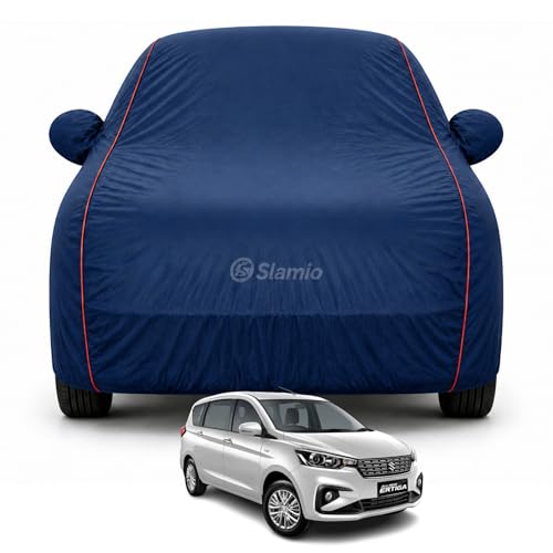 Image of Car Cover for Maruti Suzuki Ertiga 2012-2017 | 100% Waterproof Heavy-Duty 3-Layer Car Body Cover | All-Weather Rain,UV,Sun & Dust Protection | Custom Fit | Mirror & Antenna Pockets | Navy Blue