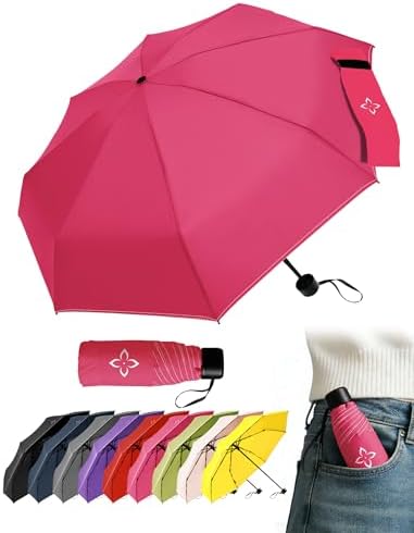 LILAC Mini Regenschirm Windfest & Kompakt, 106cm Taschenschirm Manuell für Damen Herren & Kinder, Kleiner Reiseschirm mit Reflektor-Naht & Karabiner, Leicht & Stabil