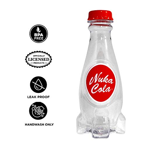 Fallout Nuka Cola Plastic Water Bottle - 22oz Clear Molded Reusable With Screw Top Cap - Video Game Fan Collectible Gift For Gamer, Kids, Men, Party, Gym - BPA-Free Soda-Shape Drink Holder