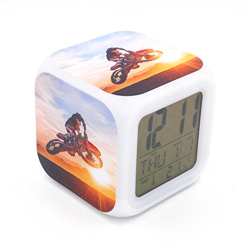 Bofy Led Alarm Clock Motorcycle Motorbike Extreme Motocross Personality Creative Noiseless Multi-Functional Electronic Desk Table Digital Alarm Clock For Unisex Adults Kids Toy Gift #TOP3