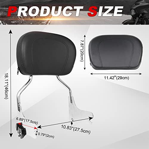 Aufer Detachable Backrest Sissy Bar Upright Passenger Backrest W/Pad Compatible With For Touring Road King Electra Glide Street Glide Flhr Flhx Flht Fltr 1997-2008（Chrome） #TOP1