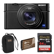 Sony Cyber-Shot RX100 VII Premium Compact Camera 1.0-Type Stacked CMOS Sensor and ZEISS 24-200mm Zoom Lens, Bundle with 64GB SD Card, Extra Battery, Camera Bag, Sony