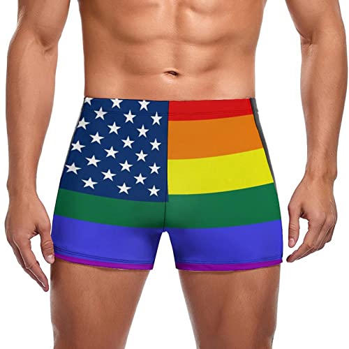Men's Swimwear LGBT USA Flag Briefs Swim Trunk Square Leg Boxer Board Shorts Swimsuit