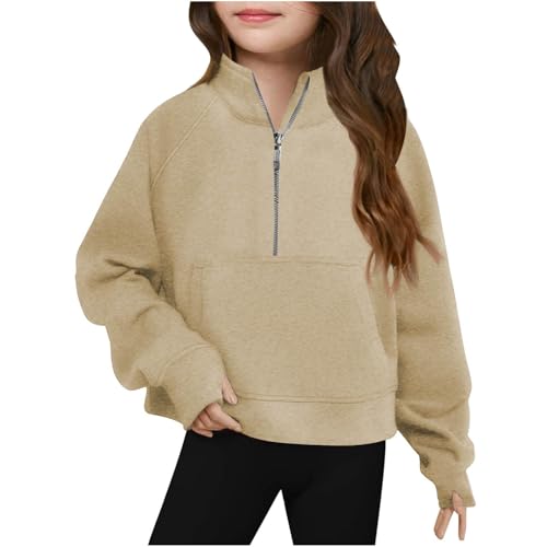Half Zip Crop Sweatshirt for Girls Long Sleeve Pullover Tops Kids Lightweight Fleece Winter Clothes 5-14 Years