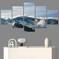 SIGNWIN 5 Panel Canvas Wall Art Foggy Mountains for Home Decorations Ready to Hang - 60