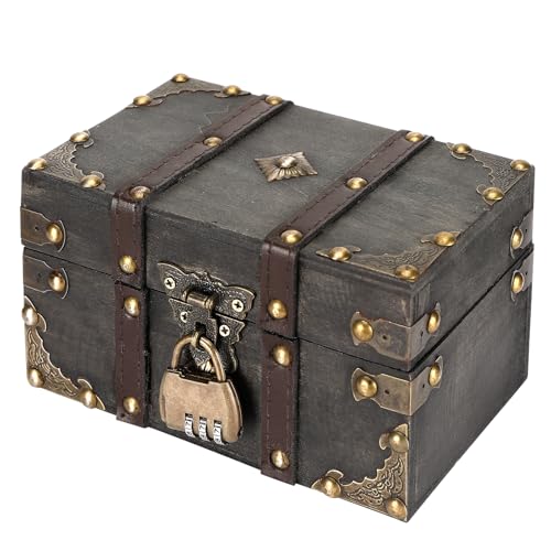 Alitree Vintage Holz Schatztruhe mit Zahlenschloss Holz Aufbewahrung Schatzkiste für Kinder Kindergeburtstag Dekoration 18 x 11 x 10cm