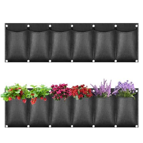 ACTOYS Sac à Plantes Mural, 6 Poches Sacs de Plantation Murale, Sac de Plantation Vertical, Poche Mur Vegetal, Jardin Vertical Exterieur pour Balcon,...