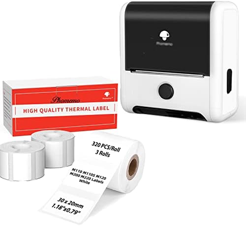 Memoking M200 Label Maker with 3 Rolls 1.57x0.78 Thermal Label, 3 Inch Barcode Label Printer, Sticker Maker Machine for Labeling, Mailing, Home, Office & Small Business, for Phones&PC- White