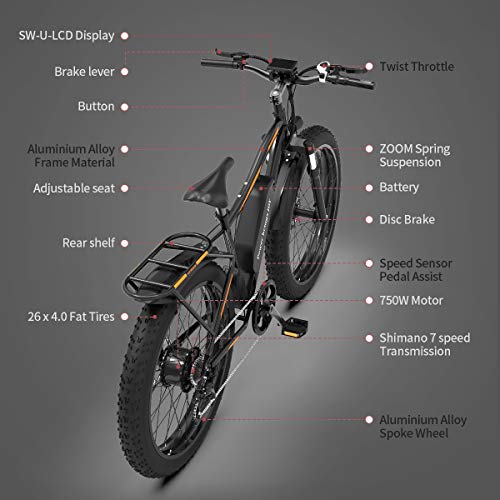 image for AOSTIRMOTOR Fat Tire Bike, 750W 48V 13AH Ebike with Rack and Fender, 2
